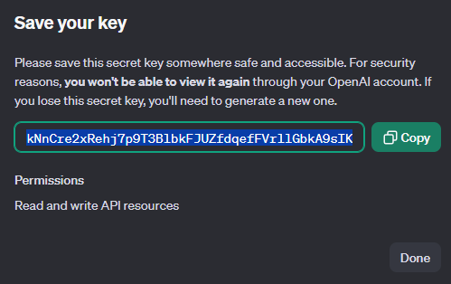 OpenAi Api Key kopieren